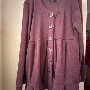 Evy’s Tree “The Sarah” Plum Button-Up Waffle Knit Cardigan